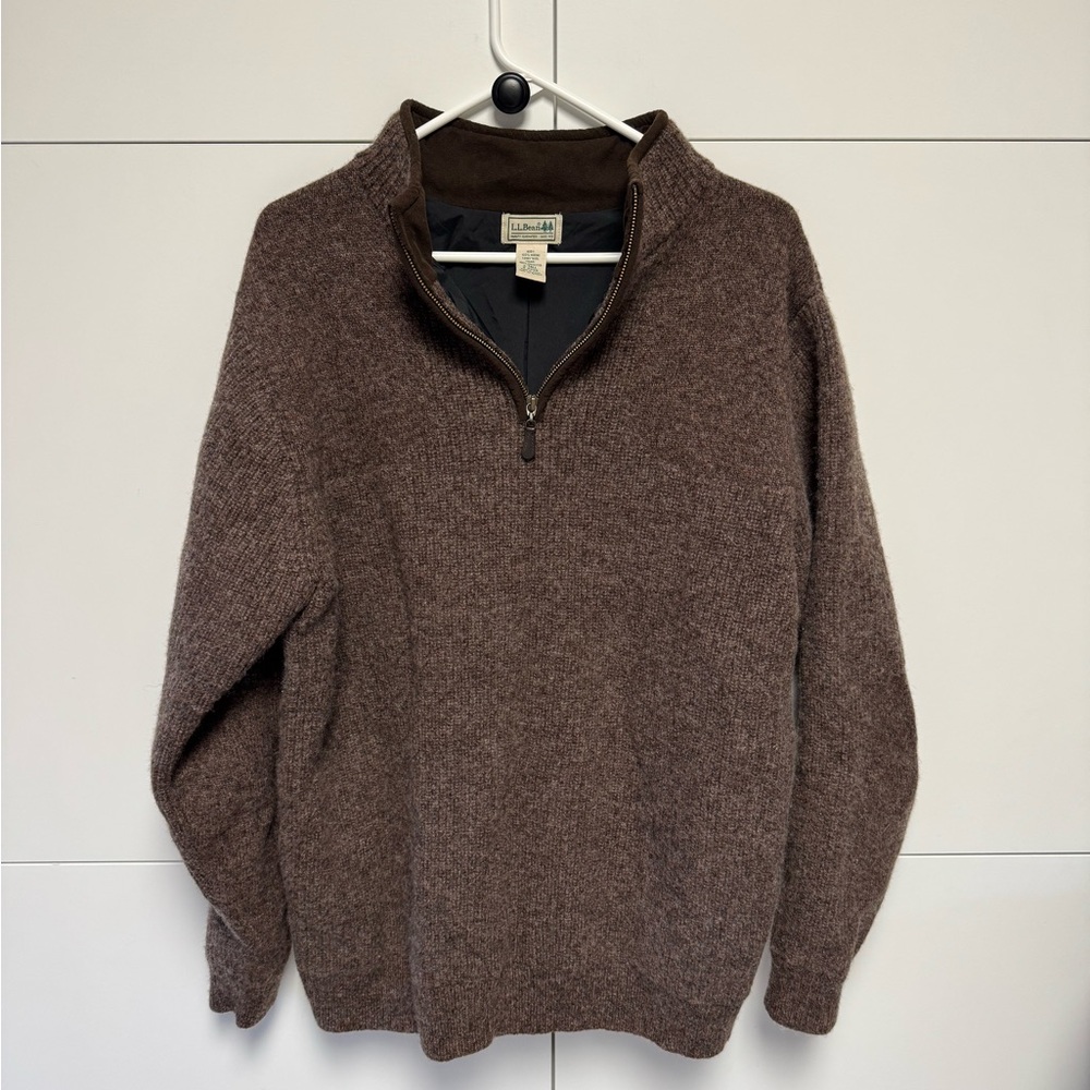 L.L. Bean Brown Sweater Made of 100% merino wool on Body. Polyester Lining